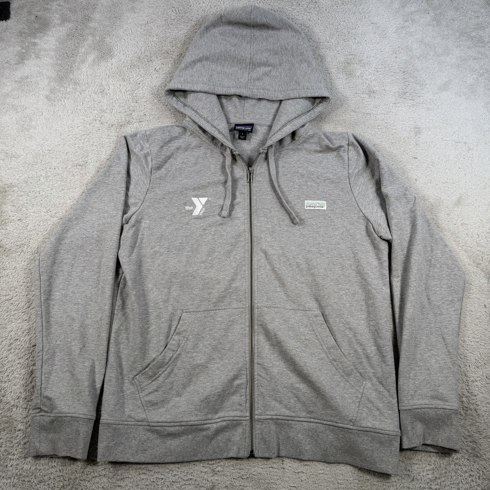 Patagonia Hoodie Womens Large Gray Pastel P-6 Label Ahnya Full Zip Hoody Ymca